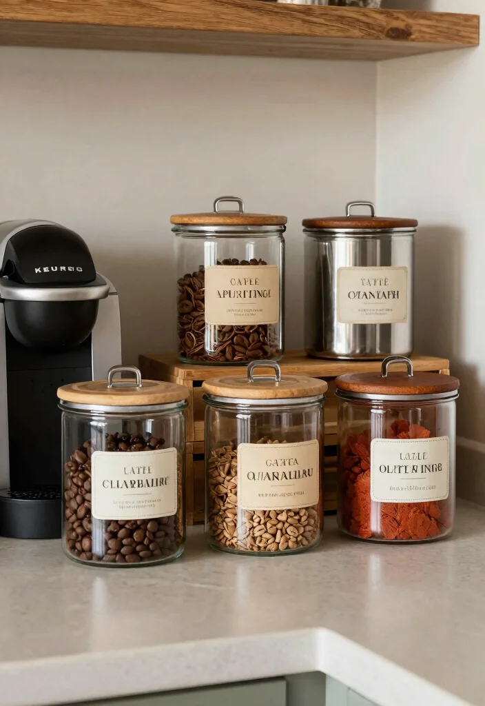 17 Keurig Coffee Bar Ideas Kitchen Counter That Save Space - 5. Stylish Coffee Canisters 1