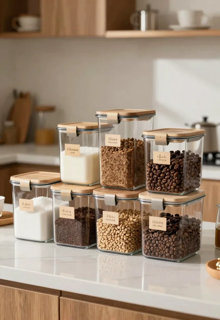 17 Keurig Coffee Bar Ideas Kitchen Counter That Save Space - 8. Clear Containers for Coffee Supplies 1