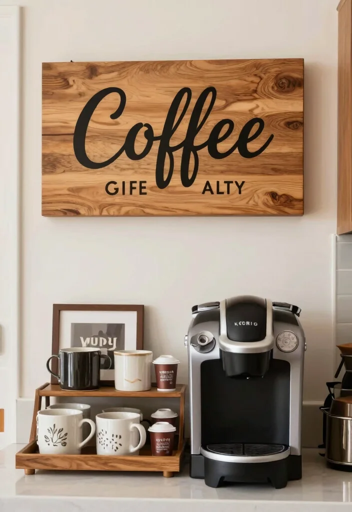 17 Keurig Coffee Bar Ideas Kitchen Counter That Save Space - 9. Customized Coffee Bar Sign 1