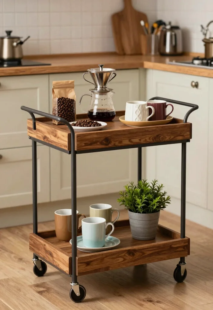 17 Kitchen With Coffee Bar Ideas That Elevate Your Space 3 17 Kitchen With Coffee Bar Ideas That Elevate Your Space - 3. Chic Coffee Cart on Wheels 1