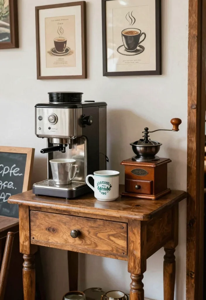 17 Kitchen With Coffee Bar Ideas That Elevate Your Space 4 17 Kitchen With Coffee Bar Ideas That Elevate Your Space - 4. Coffee Bar with Vintage Accents 1