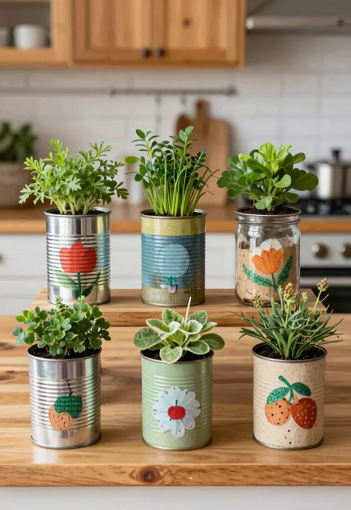 17 Plant Decor Kitchen Ideas That Add Fresh Charm - 11. Recycled Materials Planters 1