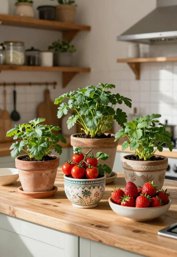 17 Plant Decor Kitchen Ideas That Add Fresh Charm - 12. Potted Fruit and Veggies 1