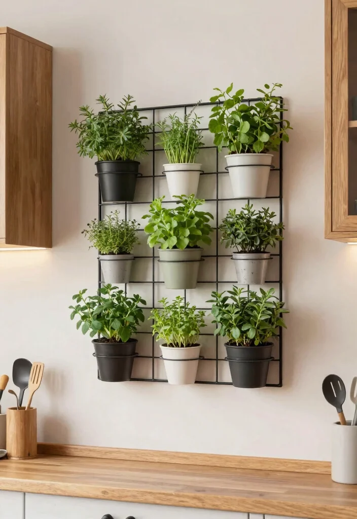 17 Plant Decor Kitchen Ideas That Add Fresh Charm - 14. Herb Wall Art with Live Plants 1