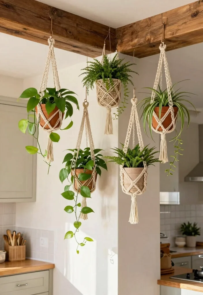 17 Plant Decor Kitchen Ideas That Add Fresh Charm - 5. Hanging Plants for Vertical Charm 1