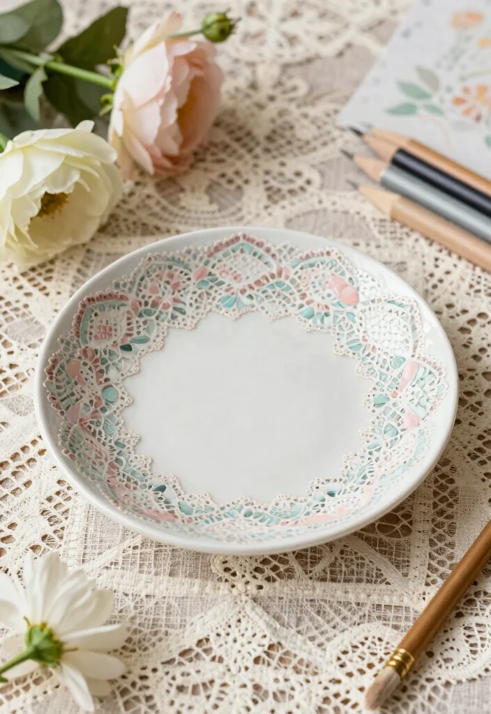 17 Pottery Painting Ideas Trinket Dish That Look Adorable - 11. Elegant Lace Patterns 1