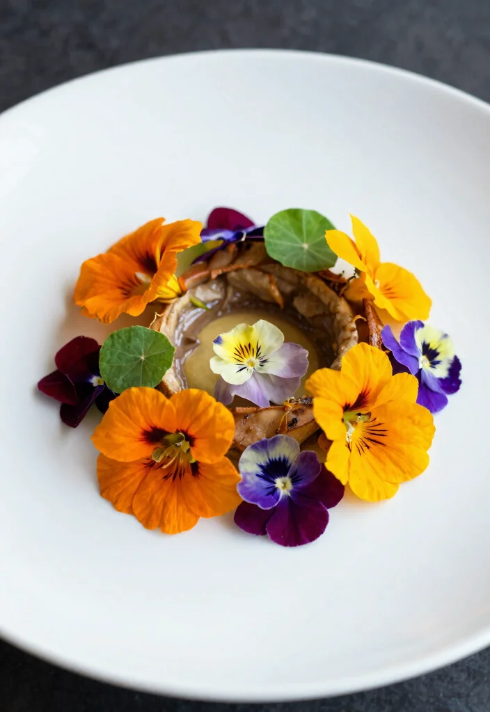 17 Restaurant Plating Ideas That Feel Fine Dining - 4. Elegant Use of Edible Flowers 1