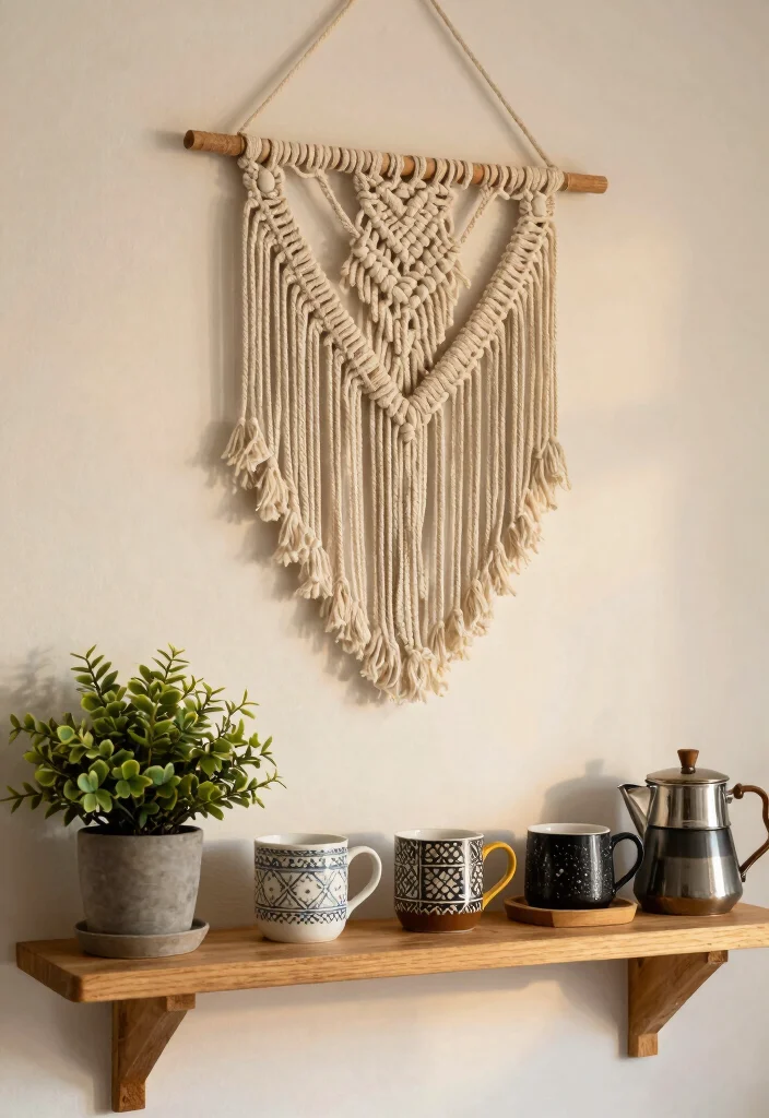 18 Bohemian Coffee Bar Ideas With Relaxed Chic Style 1 18 Bohemian Coffee Bar Ideas With Relaxed Chic Style - 1. Macramé Wall Hanging Coffee Station 1