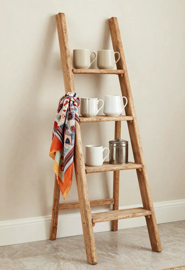18 Bohemian Coffee Bar Ideas With Relaxed Chic Style 14 18 Bohemian Coffee Bar Ideas With Relaxed Chic Style - 4. Rustic Ladder as a Coffee Stand 1