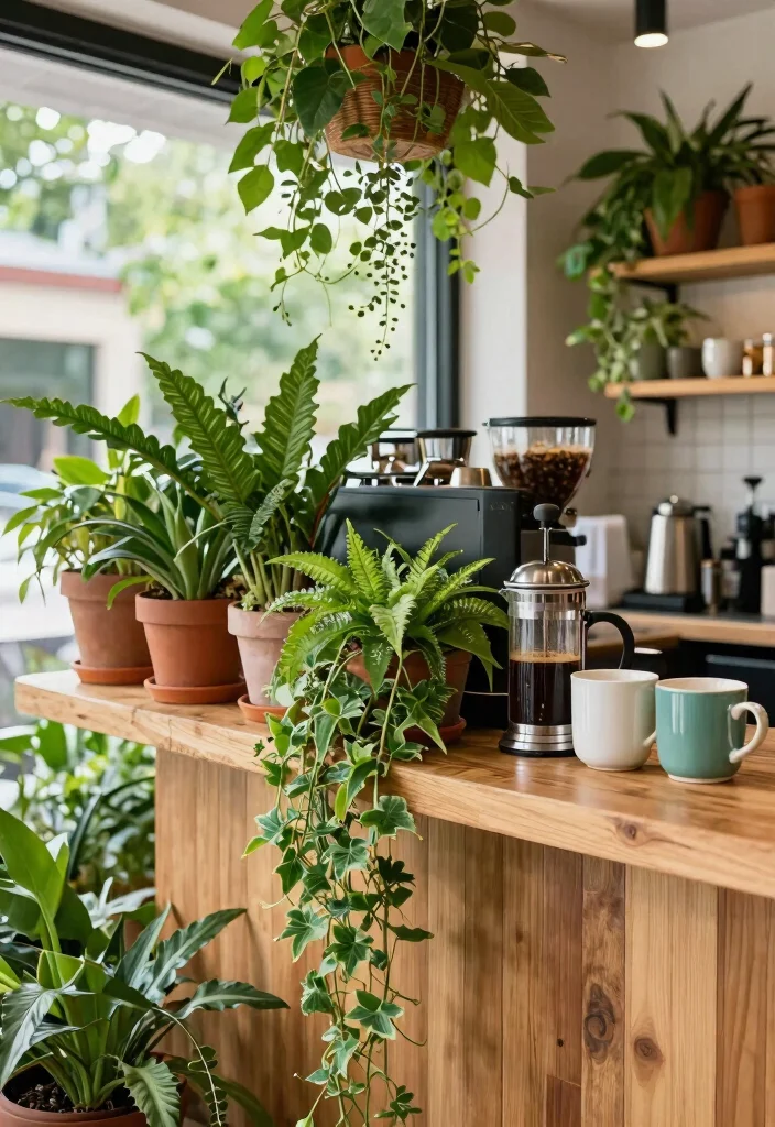 18 Bohemian Coffee Bar Ideas With Relaxed Chic Style 15 18 Bohemian Coffee Bar Ideas With Relaxed Chic Style - 5. Biophilic Coffee Bar with Plants 1