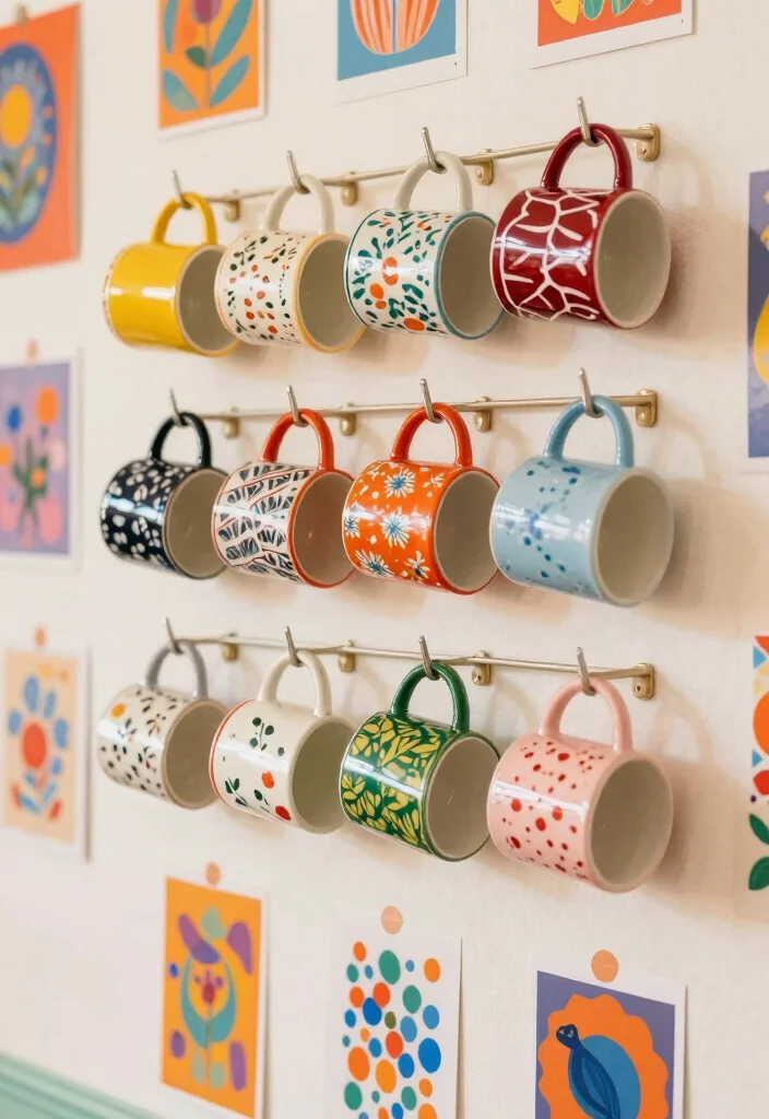 18 Bohemian Coffee Bar Ideas With Relaxed Chic Style 18 18 Bohemian Coffee Bar Ideas With Relaxed Chic Style - 8. Colorful Mugs Display 1