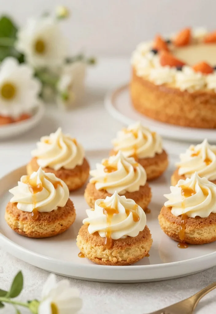 18 Carrot Cake Plating Ideas With Sweet Finishing Touch - 17. Delicate Cream Puffs 1