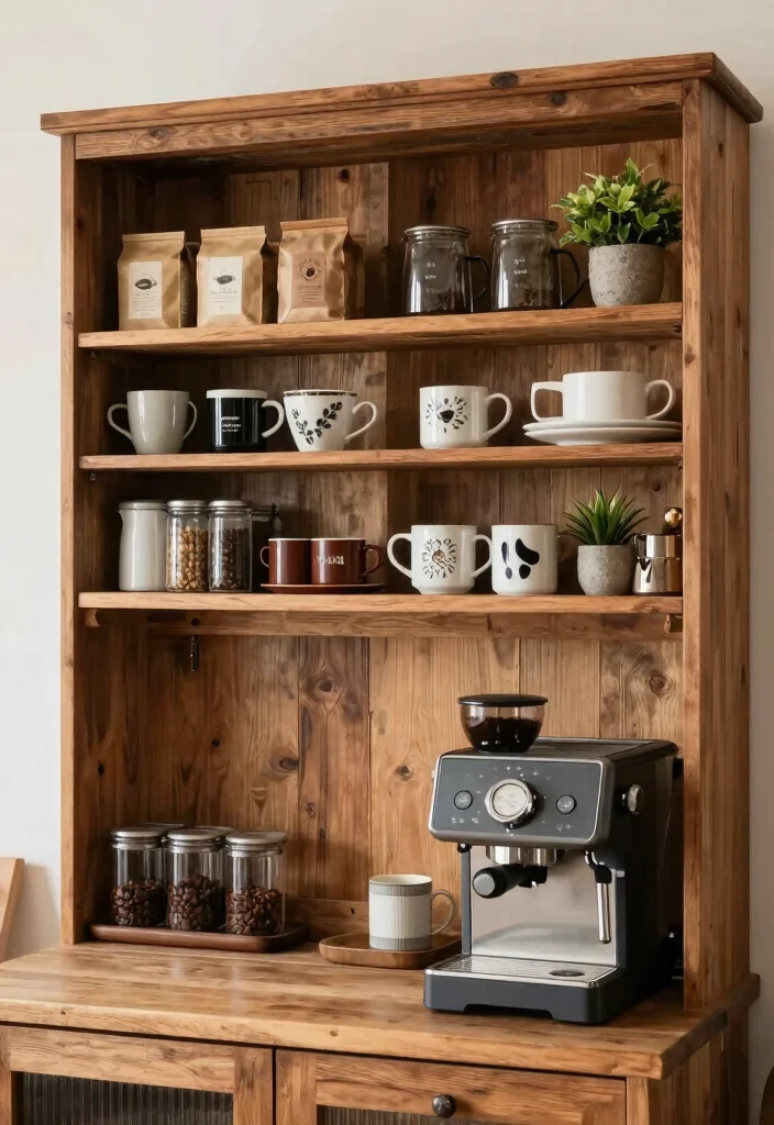 18 Coffee Bar Cabinets Built Ins Ideas With Custom Style 48 18 Coffee Bar Cabinets Built Ins Ideas With Custom Style - 8. Rustic Open Shelving 1