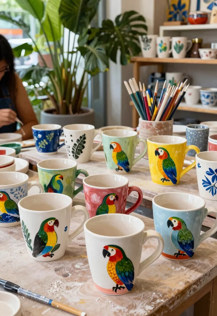 18 Espresso Cup Pottery Painting Ideas With Tiny Cute Designs 43 18 Espresso Cup Pottery Painting Ideas With Tiny Cute Designs - 13. Colorful Parrots 1