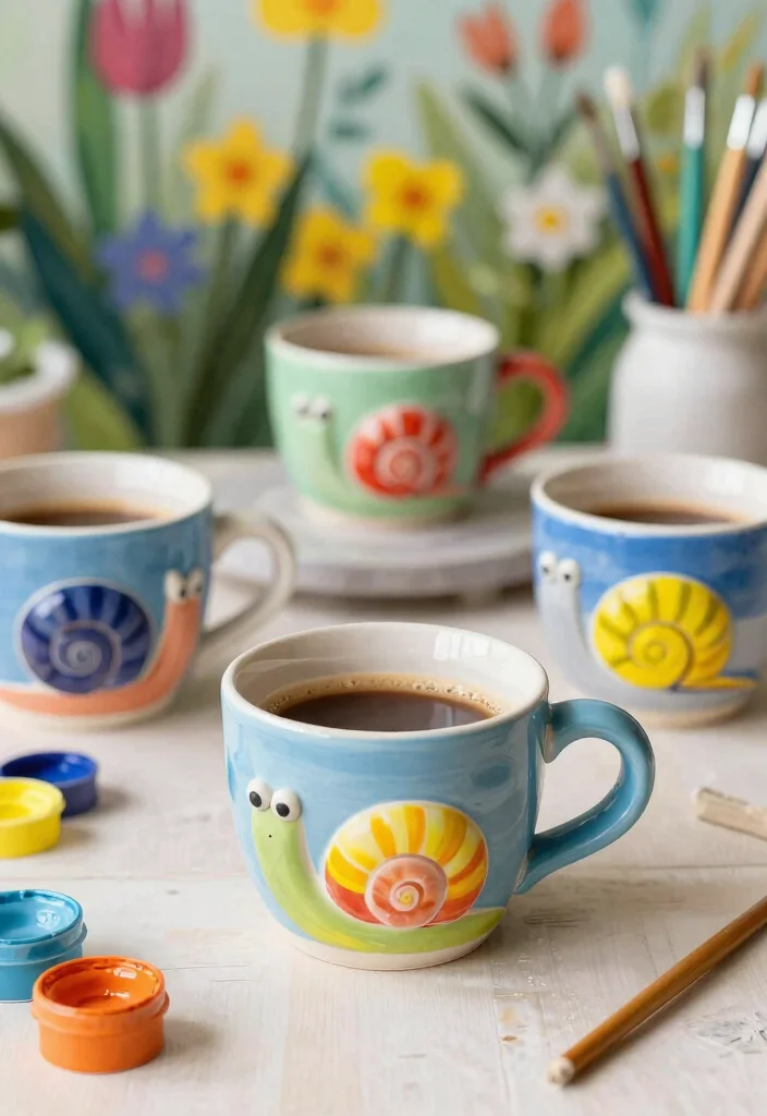 18 Espresso Cup Pottery Painting Ideas With Tiny Cute Designs 38 18 Espresso Cup Pottery Painting Ideas With Tiny Cute Designs - 8. Sweet Snails 1