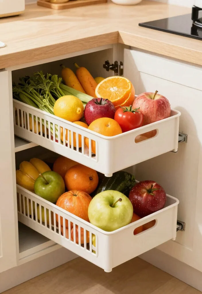 18 Kitchen Cabinets Organization Ideas for a Tidy Space 28 18 Kitchen Cabinets Organization Ideas for a Tidy Space - 8. Sliding Baskets for Fresh Produce 1