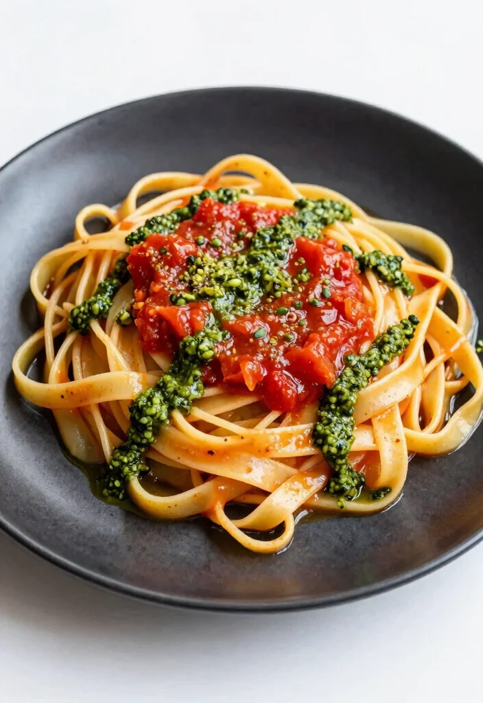 18 Pasta Plating Ideas With Elegant Twirls - 9. Artful Drizzles 1