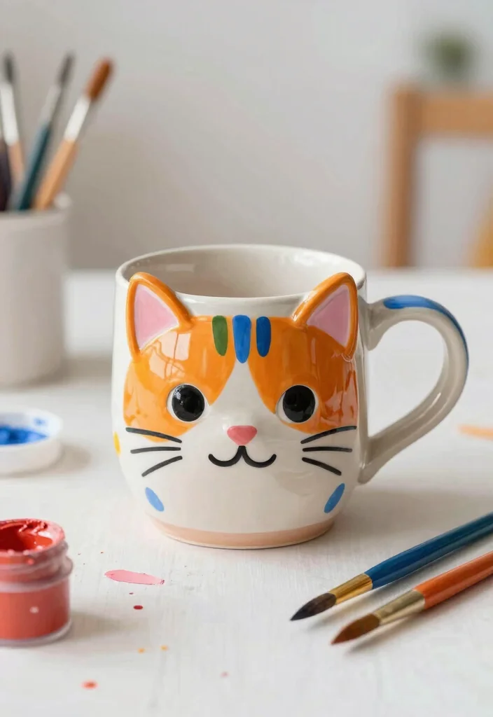 18 Pottery Painting Mug Ideas That Feel Creative & Fun - 1. Whimsical Animal Faces 1