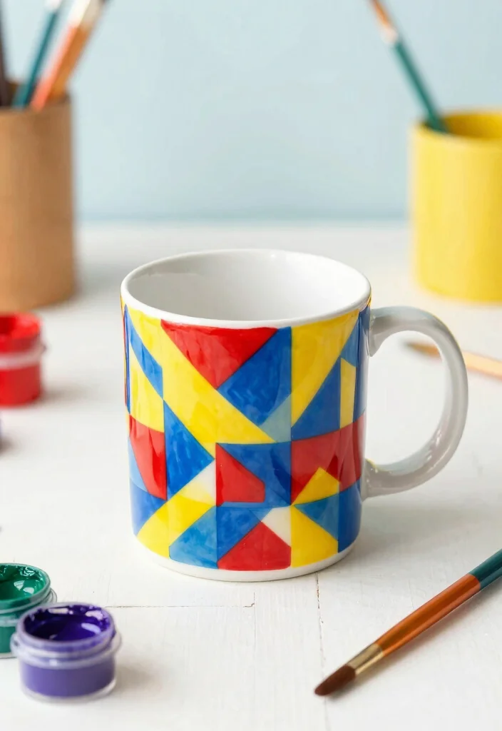 18 Pottery Painting Mug Ideas That Feel Creative & Fun - 7. Colorful Geometric Patterns 1