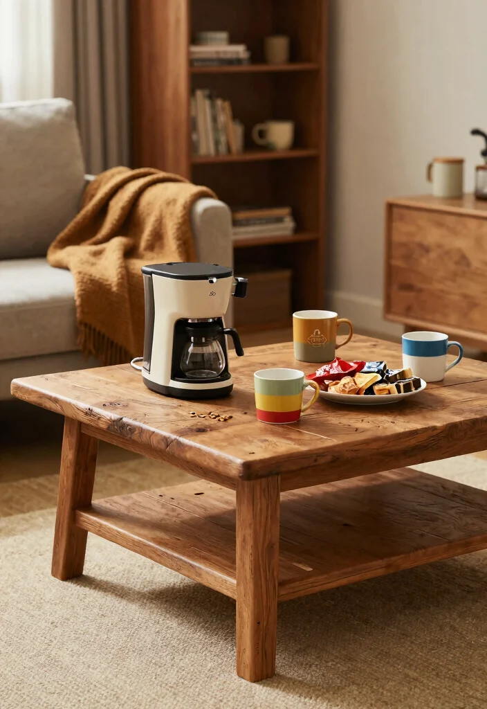 18 Vintage Coffee Bar Ideas With Charming Retro Vibes 53 18 Vintage Coffee Bar Ideas With Charming Retro Vibes - 13. Rustic Wooden Coffee Table 1